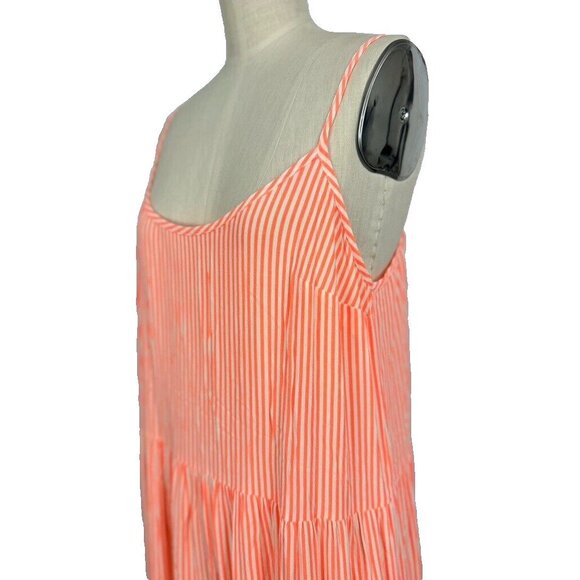 Mary Jo Swim Isaura Spritz Dress Orange Stripe Size M Boho Beach Coastal Tiered - Picture 5 of 13